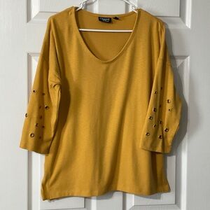 Onque Casuals Mustard Top with Eyelet Sleeves
